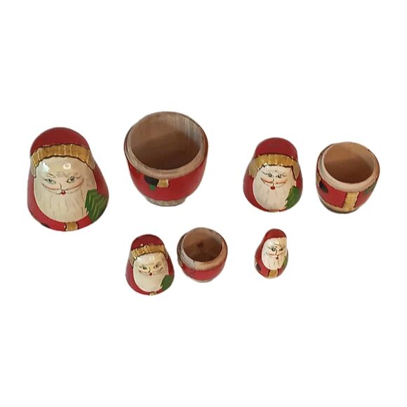 Santa Claus Nesting Dolls Wooden Christmas Set of Four (4) Complete Original Box - Picture 3 of 13